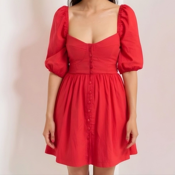 Anthropologie Dresses & Skirts - Anthropologie Maeve Puff Sleeve Sweetheart Feminine Casual Mini Dress Red Size S